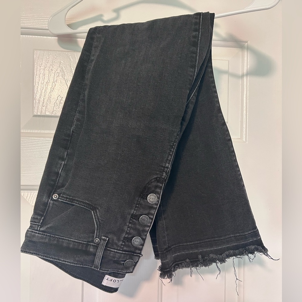 LOFT Charcoal Frayed Hem Wide Leg Jeans